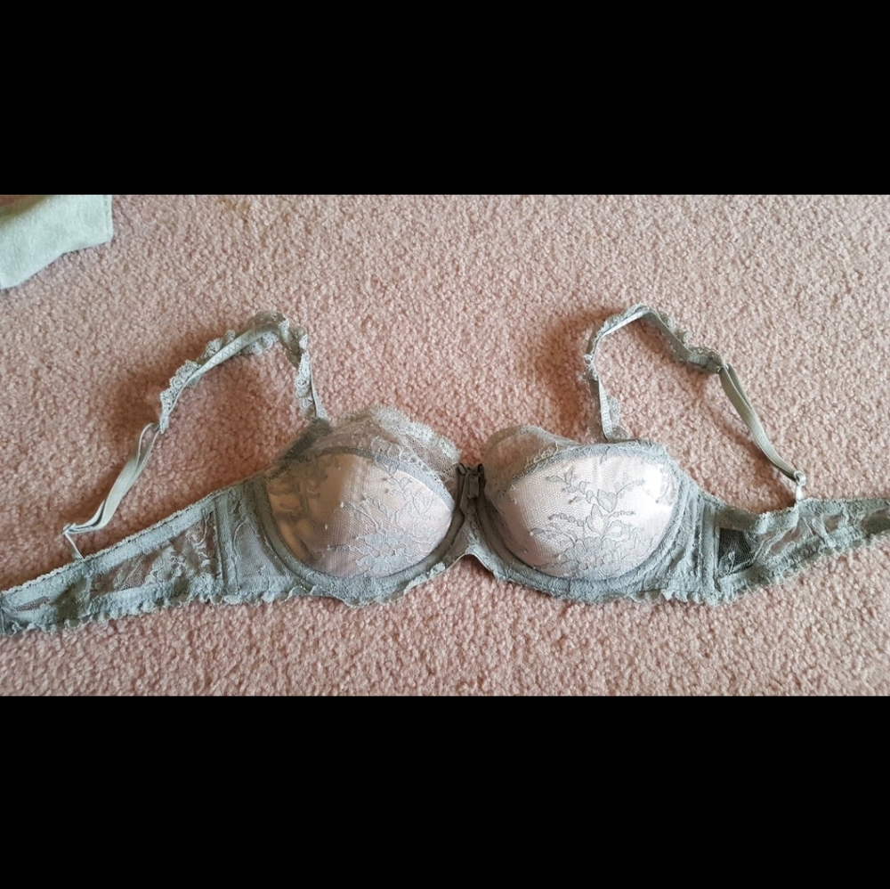 Pretty lacey silver + pink bra